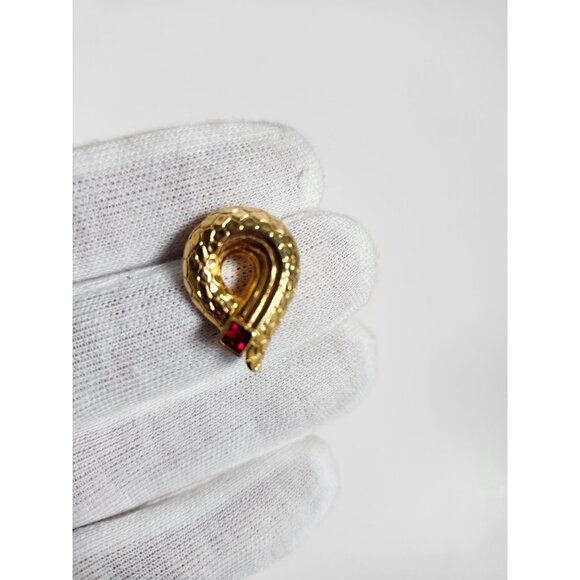 Vintage Swarovski Gold-Tone Snake Clip-On Earrings With Ruby Red Crystal Accent - Picture 4 of 7